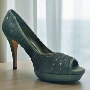 Antonio Melani  Gray Peeptoe Platform Heels with Sequin Sparkle
